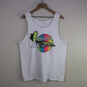 Vintage 90s NHRA Championship Drag Racing Tank Top XL Retro Neon Graphic White